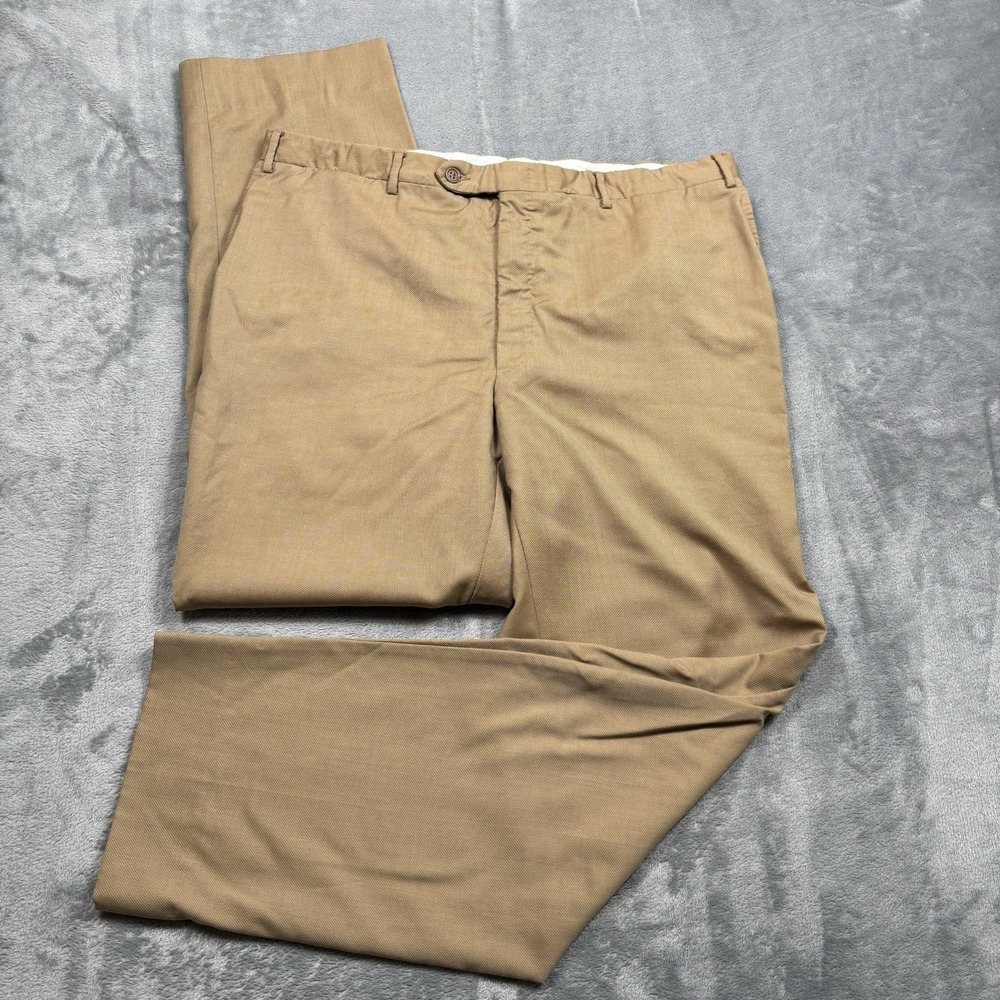 Canali Mens 36x31 Wool Dress Pants Tan Camel Made in Italy 100% Wool Italian